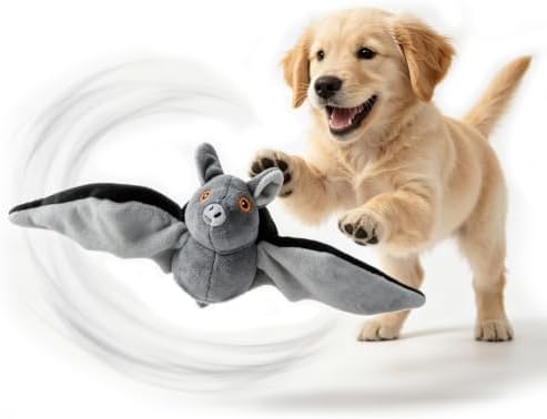 Interactive Flying Bat Dog Toy, Flapping Wings Cute Bat for Indoor Cats & Dogs, Automatic Flapping Wings with Chirping Sounds, Touch Activated, Rechargeable for Solo Play，Manual Switch