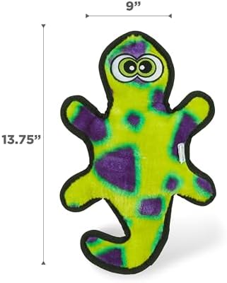 Outward Hound Durablez Medium Gecko Stuffing-Free Squeaky Plush Dog Toy for Puppies & Dogs - Interactive, Soft Yet Tough, No Mess, Jumbo Squeaker, Long-Lasting Play, 13.75 inch, Multicolor