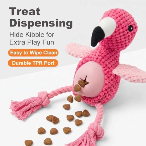 Pink Flamingo Bird Dog Chew Toy, 12.2 in, Squeaker Rope Treat Toy