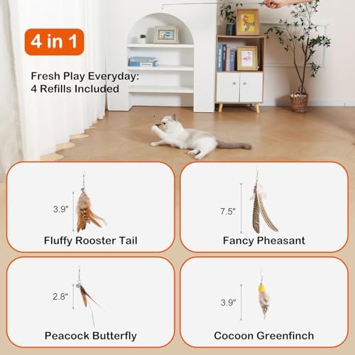 FlutterFlick Refill Pack – Phasianus, Gallus, Butterfly & Chloris Sinica Attachments for Interactive Cat Wand Toys
