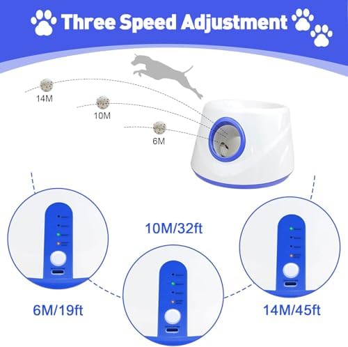 Automatic Dog Ball Launcher, Upgraded Dog Ball Throw Launcher, Adjustable Distance 20-45FT, for Small/Medium Dogs, with 3 2.3-inch ETPU Balls, Indoor and Outdoor Interactive Toys