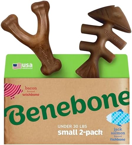 Benebone 2-pack Fishbone/Wishbone Durable Dog Chew Toys, Dog Bones, Small