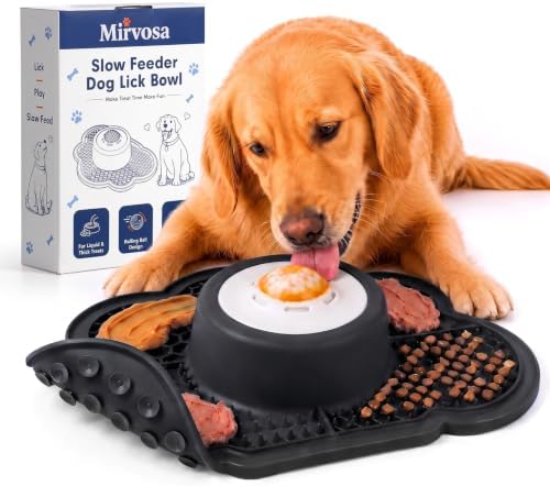 Anti-Slip Slow Feeder Dog Bowl and Lick Mat with Rolling Ball