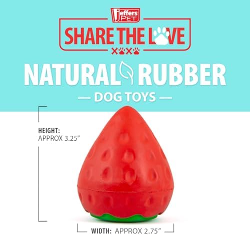 Jeffers Pet Natural Rubber Dog Chew Toy – Squeaky Strawberry, Small - Vanilla Scent, Durable, Non-Toxic, Dishwasher Safe, Interactive Fetch & Tug Toy - Perfect for Training Medium Chewers