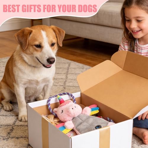 Interactive Squeaky Dog Chew Toy, Tough Plush Dog Toys for Chewers, Small, Medium & Large Dogs, Plush with Double Rope Handles for Tug of War, Mess-Free, Pink