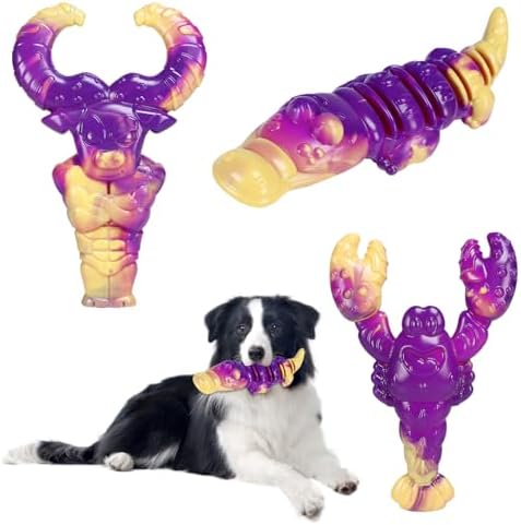 Indestructible Dog Toys for Aggressive Chewers, Tough Dog Toys for Large Dogs, Durable Dog Chew Toys to Keep Them Busy, Interactive Aggressive Chew Toys for Medium Dogs, Beef Flavor (Lob+Bull+Cro)
