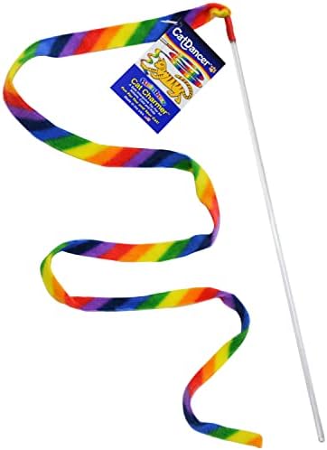 Cat Dancer Products Rainbow Cat Wand Charmer, Safe Teaser Wand for Indoor Cats & Kittens, Flexible Exercise Toy Made of Multicolor Fabric Ribbon, For Medium Breeds