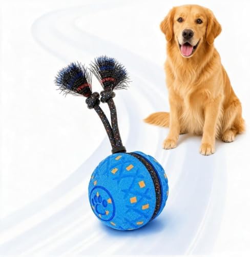 Interactive Dog Toys Ball for Boredom, 2 Modes Automatic Moving Bouncing Dog Toys for Aggressive Chewers, Durable Smart Rolling Puppy Enrichment Toys with Rope for Medium Large Dogs