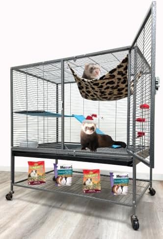 Extra Large 30.5"x18.25"x34"H Two Tiers Large Double Large Front Doors Tight 1/2-inch Wire Spacing for Feisty Ferret Hammock Chinchilla Cat Sugar Glider Home On Wheels