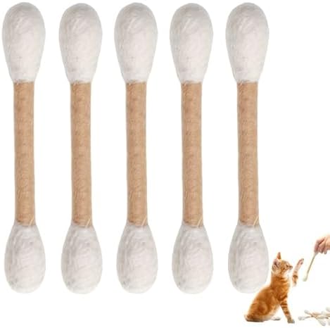 5Pack Wool Swabs Cat Toys with Catnip - Soft Plush Kicker Toys - Interactive Kitty Kick Sticks for Cat - Sturdy Teething Chew Toy (White)