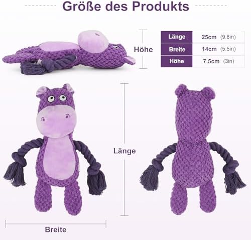 Dog Toys, Dog Squeaker Toys with Crinkle Paper (Purple Hippo)