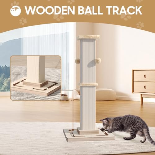 32" Large Cat Scratching Post with Tracking Interactive Toys for Cats