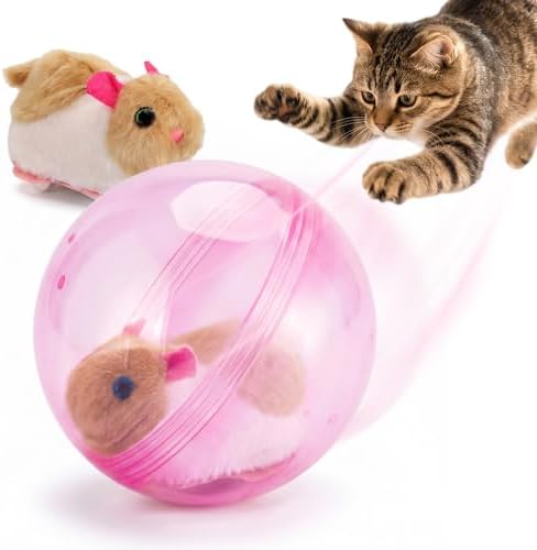 Interactive Cat Toy Ball, Rechargeable Self-Rolling Cat Toy Ball, Electric Hamster Running Rolling Ball with Auto Obstacle Avoidance, Automatic Moving Cat Toys for Indoor Cats & Dogs, Hamster pink
