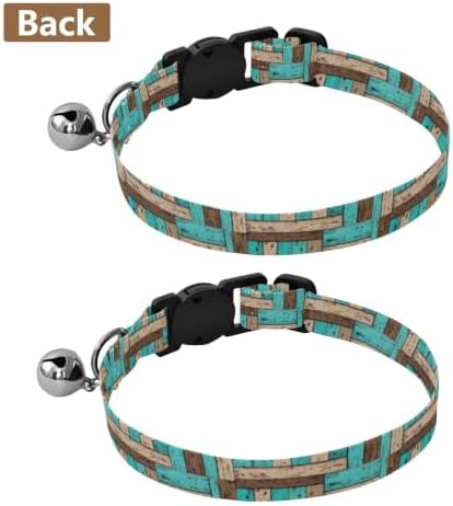 Teal Brown Wood Collar for Cats, 2 Pack Small Dog Collar with Bell