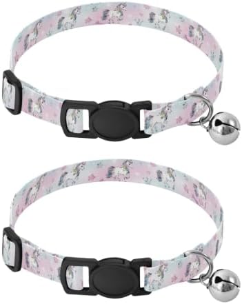 White Unicorns Rainbow Manes Easy to Clean Kitten Collar 2 Pack Adjustable Pet Collar