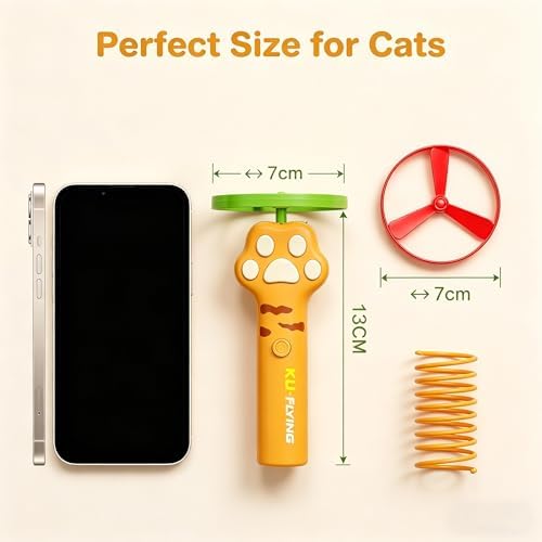 Cat Dog Launcher Toy, Rechargeable Interactive Pet Toy with LED Lights Cat Fetch Toys with 6 Flying Spinner Discs, 8pcs Cat Spring Toy, Adjustable Launch Control for Hunting Indoor Outdoor