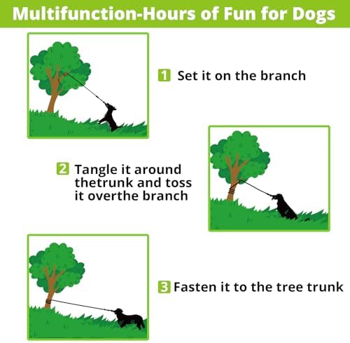 Dog Hanging Bungee Tug Toy: Interactive Tether Tug-of-War for Pitbull Small to Large Dogs to Exercise and Training Equipment - Outdoor Tree Tugger Dog Rope Toy with 2 Chew Rope Toys - Blue