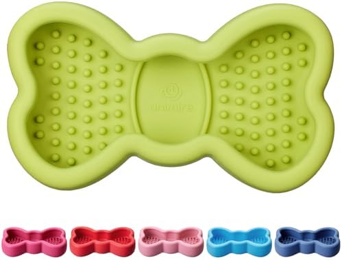 Lick Mat for Dogs, Animire Anti-Spilled Bow Tie Lick Bowls for Anxiety Relief, Silicone Slow Feeder Licking Pad with Suction Cups, Freezeable Dog Enrichment Toy for Boredom and Distraction(Green,S)
