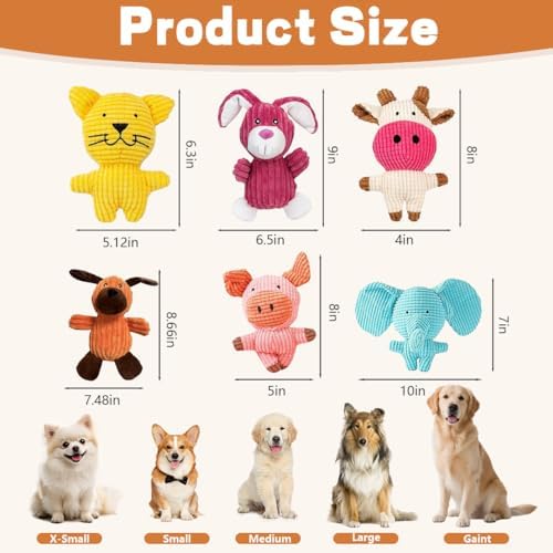 6 Pack Squeaky Dog Toys, Durable Stuffed Plush Chew Toys, Tough Plush Animal Dog Toys for Small Medium Large Dogs, Keep Dogs Busy, Premium Interactive Chew Toys for Puppies & Adult Dogs