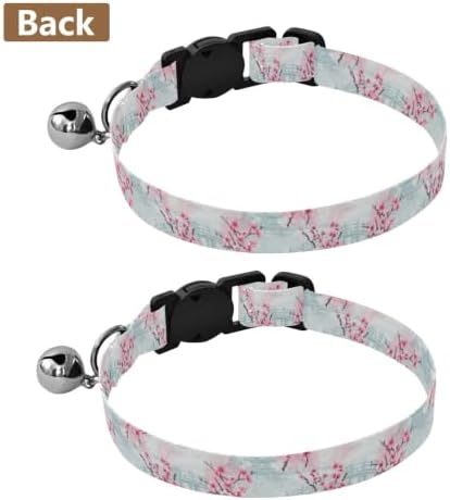 Cherry Blossom Flowers Dog Collar with Bell 2 Pack Small Dog Collar Adjustable Length 10.6" to 17.1"