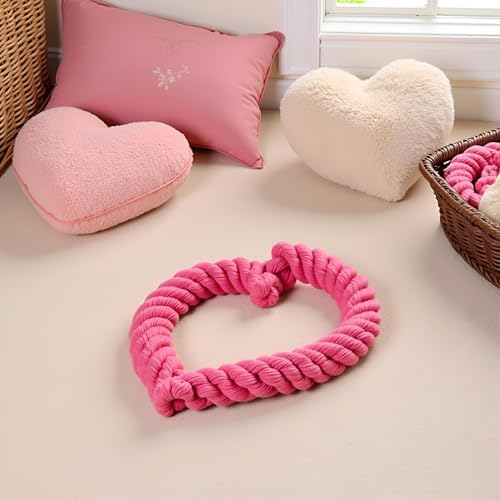 Dark Pink Cute Dog/Cat Chew Toys, Dog Toys for Chewers, Heavy Duty Dental Dog Rope Toy for Dogs, Creative Love Heart Shaped Interactive Rope Dog Toys, Cotton Puppy Teething Chew Tug Pet Supplies