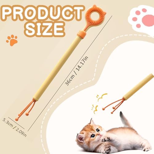 Versatile Cat Interactive Touch Toy, Retractable Pet Gentle Patting Deep Massage Stick, Interactive Head Tail Cat Teaser Wand Toy for Indoor Training Bonding Socialization