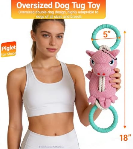 Tug of War Dog Toy - Rubber & Cotton Rope Toys for Dogs, Large Double Ring Dog Tug Toy, Interactive Dog Toys for Small Medium Large Dogs(Piglet)