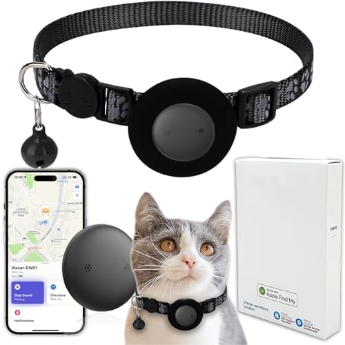 GPS Tracker for Cats, Mini GPS Pet Tracker with Collar, IPX8 Waterproof Cat Trackers Collar,No Monthly Fee,Work with Apple Find My(iOS Only),Smart Trackers for Pets-Black-3
