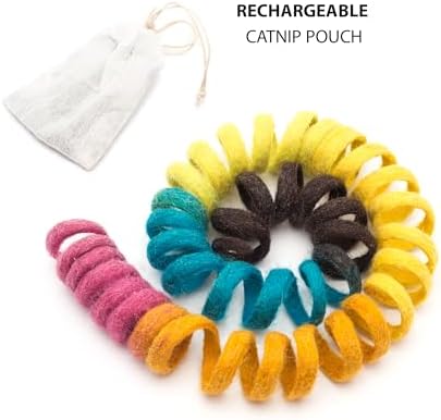Glaciart One XL Felt Spring Cat Toy – Soft Fuzzy Enrichment 100% Natural Wool - Interactive Stretchable Play Cat Toy Set - Safe for Pets, Non-AZO Colored Dyes - 40” Long
