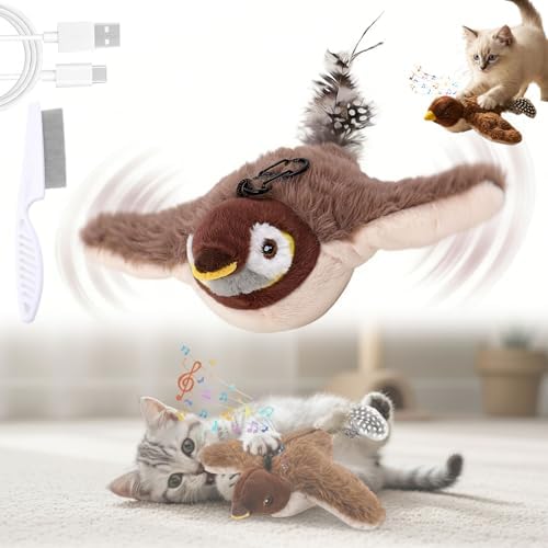Interactive Chirping Bird Cat Toy, 2026 New Flying Bird Cat Toy, Simulated Chirping Flapping Birds Cats Toys, Interactive Pet Toys for Bored Indoor Adult Cats (#C)