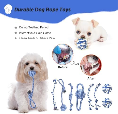 MRSOHRET 20Pcs Puppy Chew Toys - Blue Puppy Chew Toys Bundle for Teething, Puppies Teething Toys with Durable Rope Rubber Ball, Pet Interactive Toys for Small Medium Dogs with Basket