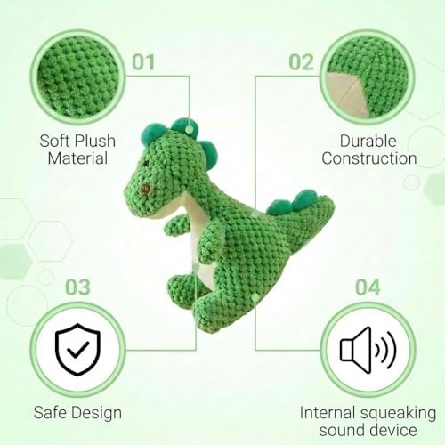 Squeaky Dinosaur Plush Toy for Small Medium Dogs, Textured Chew Toys for Teething Puppies, Fun Interactive Dog Toys for Boredom Relief and Mental Stimulation