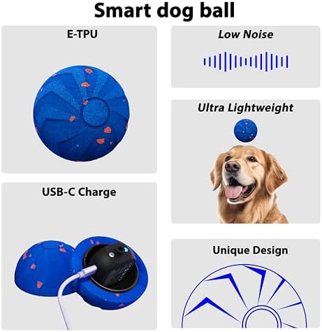 Interactive Pet Toy Ball - Bouncy, Flexible & Durable, Self-Rolling for Indoor Play, IPX7 Waterproof, Active Rolling Ball for Medium Dogs (Blue)