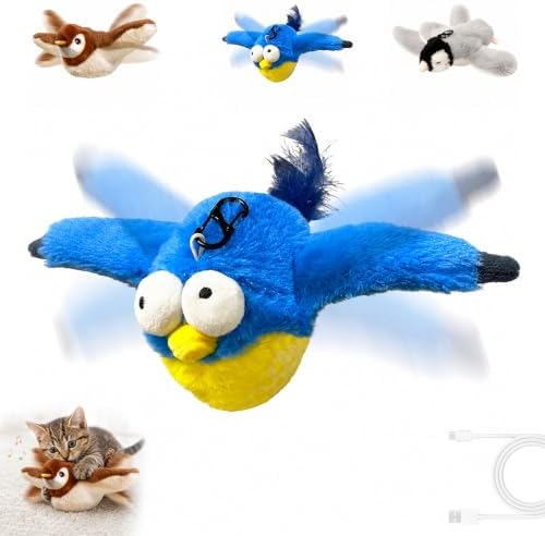 Interactive Chirping Bird Cat Toys with Flapping Wings, No Flying Birds Cats Toy, Simulation Electric Sparrow Shaking Bird Hunting Cat Toy for Indoor Cats (#C)