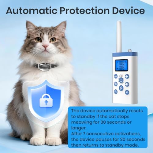 Cat Training Collar with Remote, Shock Collars for Cats Indoor, 4 Modes: Auto Meow Stop, Beep, Vibration, Shock, for Small & Medium Cats 5-30 lbs, IP67 Waterproof,3300Ft, Rechargeable,Black