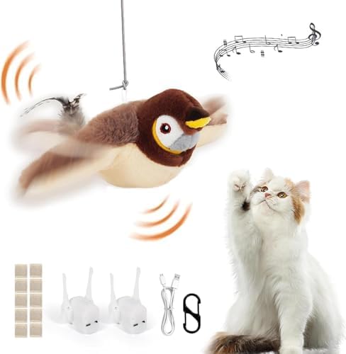 Esoes Cat Toys Flapping Bird (No Flying), Rechargeable Interactive Chirping Bird Cat Toy, Interactive Cat Exercise Toys for All Breeds Cat Kicker Catnip Toys