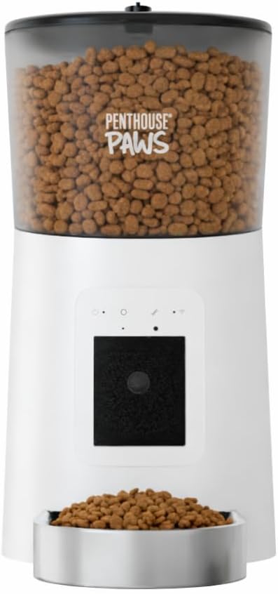 Smart HD Pet Feeder, 6L, White/Stainless Steel | 1080p Camera, 2-Way Audio, Voice Recording, Night Vision, Scheduled Meals, Backup Power, Easy to Clean, Anti-Jam Design