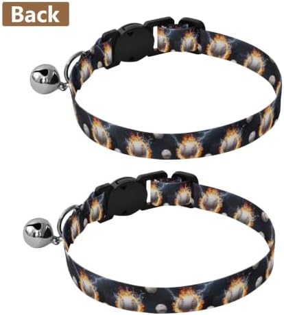 Baseballs Splashes Water Flames Decorative Pet Collar with Bell 2 Pack Cat Collar Adjustable 10.6 to 17.1 Inches