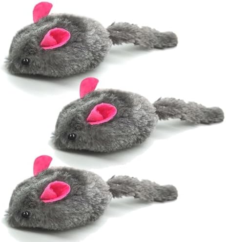 SunGrow Squeaky Plush Mice for Cats, 3 Tug Squeaker Chews for Kittens' Interactive Fun, Hide and Seek Activity, Soft Stuffed Fetch for Ferrets