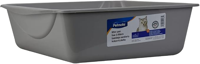 Petmate Open Cat Litter Box; Large Nonstick Litter Pan Durable Standard Box, Grey Great for Small & Large Cats Easy to Clean; Made in USA | Easy to clean standard tray for small and big felines, smooth surface releases clumps, simple everyday scooping ...