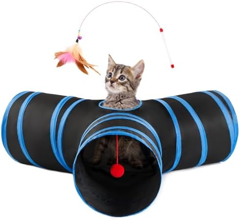 Love's cabin Cat Tunnel for Indoor Cats, 3-Way Collapsible Play Tunnel