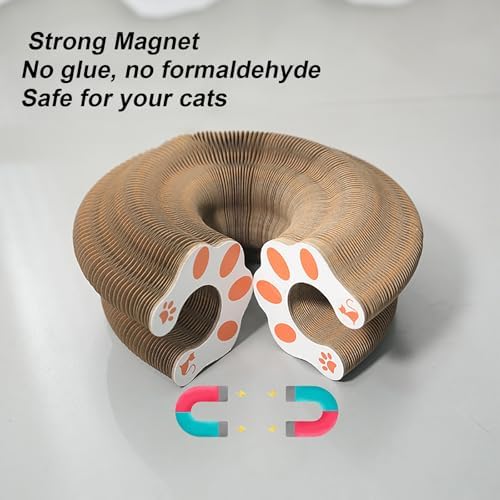 Kitty Curls Cat Toy, Magic Organ Cat Interactive Scratcher Cardboard with Bell Ball, Foldable & Changeable Accordion Shape Exercise Anxiety Relief Toy for Indoor Cats (1PCS)