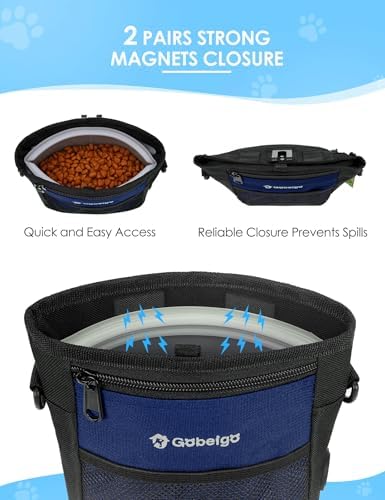 Gobeigo 4 Cup Dog Treat Pouch with Silicone Insert Bag& Clicker(Navy Blue)