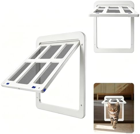 Namsan Cat Door for Screen Door, Passage 8.3 x 10.3 inches, Small Dog Door for Sliding Door, Cat Screen Window, Magnetic Flap Auto Closing, Screen Door with Doggie Door Built in, Lockable, White