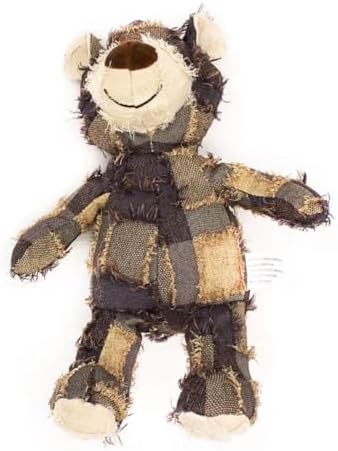 Robust Bear Dog Toy with Squeaker, Textured Chew Toy for Teeth Cleaning and Healthy Chewing Habits (Plaid)