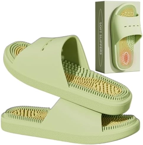 Acupressure Massage Slippers Acupressure Foot Massager Shoes Reflexology Sandals Gift for Men Women Reduce Feet Neuropathy Pain Relief and Tension (Green,US Women 5-6/men 3.5-4.5)