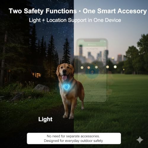 2-in-1 Dog Location Tracker Light Compatible with Apple Find My (iOS Only), Waterproof LED Dog Collar Light, 4 Light Modes, Dual Safety Protection, No Subscription (Green)
