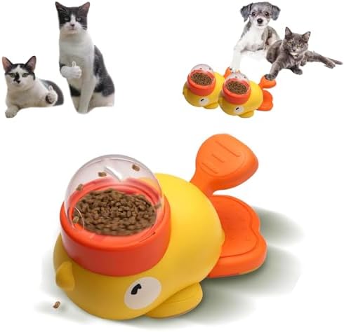 Duck Cat Treat Dispenser Toy, Interactive Yellow Duck Treat Dispenser for Cats, Dogs, Slow Feeder Bowl with Button for Fast Eaters - Durable & Safe, for Healthy Eating & Iq Training (1Pcs)