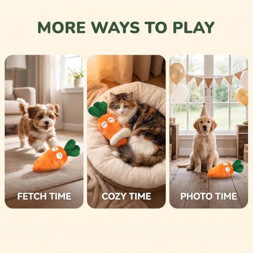 3 Pcs Orange Soft Puppy Pet Supplies Cute Carrot Plush Chew Squeaker Sound Squeaky Toys for Dog Cat Birthday Xmas Gifts