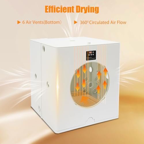 Foldable Smart Pet Dryer Box with 6 Fan 800W Automatic Cat Dryer Box Time-Setting Temperature Control, 88L Small Dog Drying Box, Cat Hair Blow 360° Ultra Quiet(Not Include Batteries)